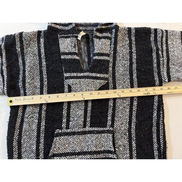 Mexican Poncho Small Baja Woven Blanket Jacket Hippie Pullover Black White - Picture 4 of 12
